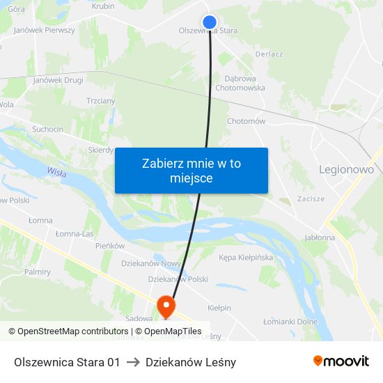 Olszewnica Stara to Dziekanów Leśny map