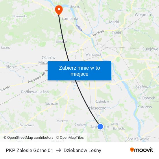 PKP Zalesie Górne 01 to Dziekanów Leśny map