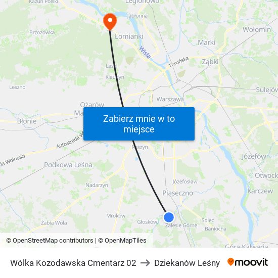 Wólka Kozodawska Cmentarz 02 to Dziekanów Leśny map