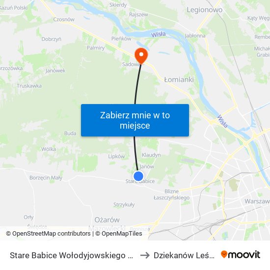 Stare Babice Wołodyjowskiego to Dziekanów Leśny map