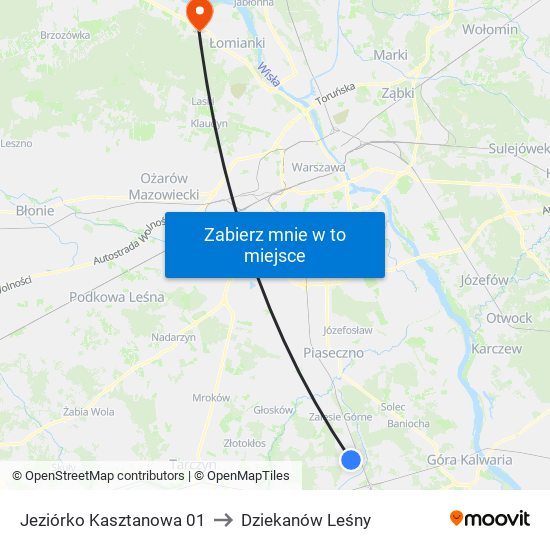 Jeziórko Kasztanowa 01 to Dziekanów Leśny map