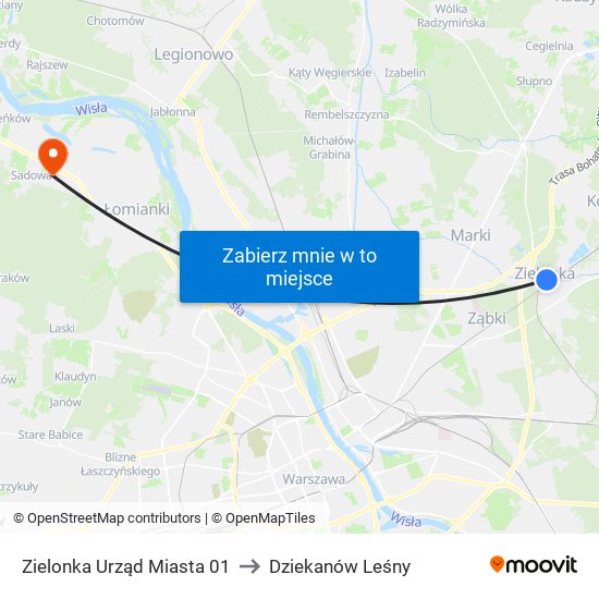 Zielonka Urząd Miasta 01 to Dziekanów Leśny map