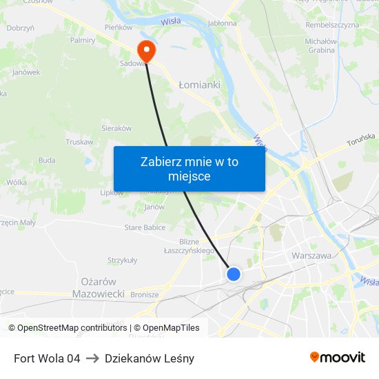 Fort Wola to Dziekanów Leśny map