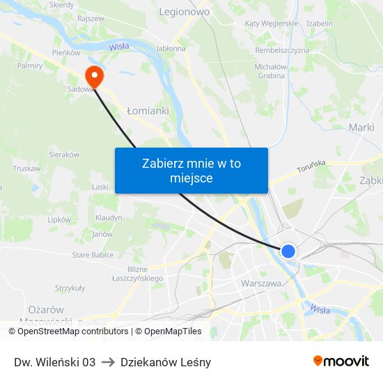 Dw. Wileński 03 to Dziekanów Leśny map