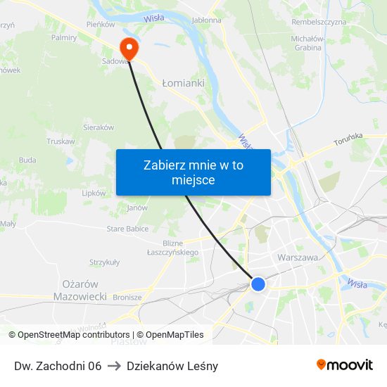 Dw. Zachodni 06 to Dziekanów Leśny map