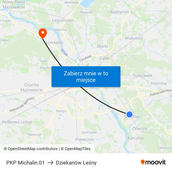 PKP Michalin to Dziekanów Leśny map