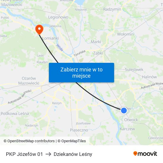 PKP Józefów 01 to Dziekanów Leśny map