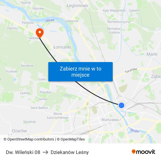 Dw. Wileński 08 to Dziekanów Leśny map