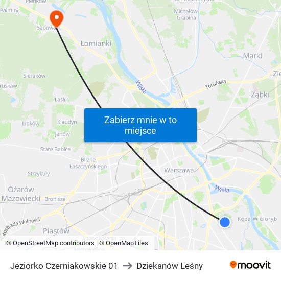 Jeziorko Czerniakowskie 01 to Dziekanów Leśny map