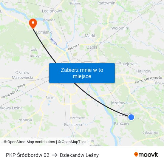 PKP Śródborów 02 to Dziekanów Leśny map