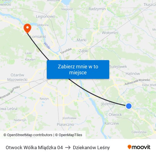 Otwock Wólka Mlądzka to Dziekanów Leśny map