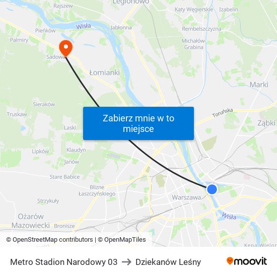 Metro Stadion Narodowy to Dziekanów Leśny map