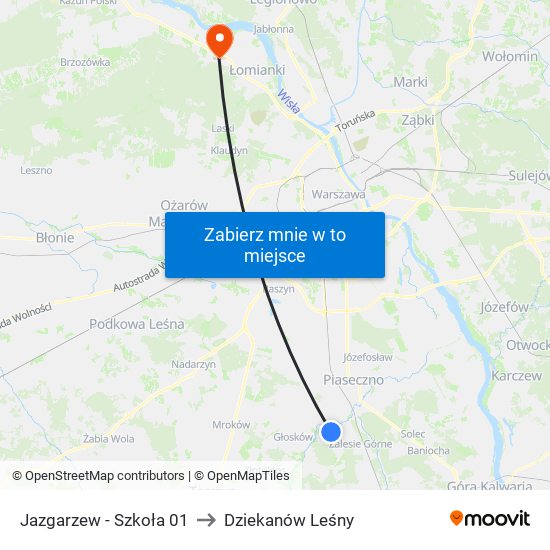 Jazgarzew - Szkoła 01 to Dziekanów Leśny map