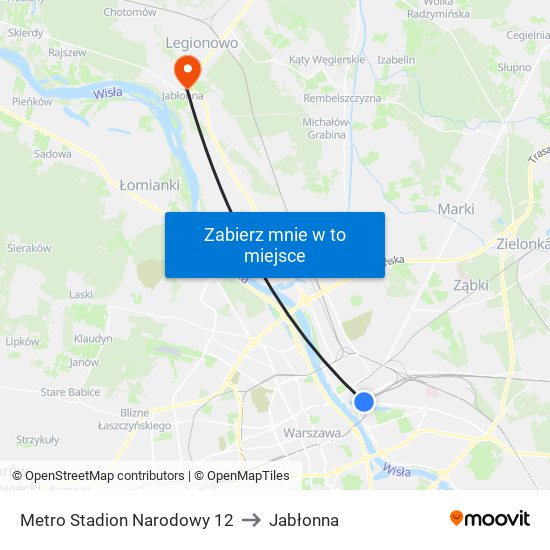Metro Stadion Narodowy 12 to Jabłonna map