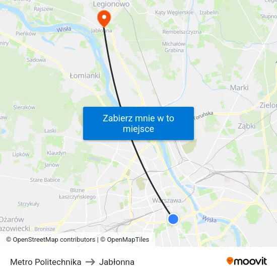 Metro Politechnika to Jabłonna map