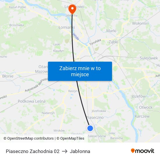 Piaseczno Zachodnia 02 to Jabłonna map