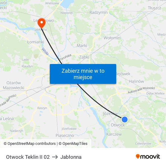 Otwock Teklin II 02 to Jabłonna map