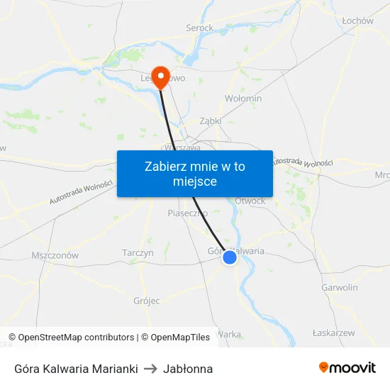 Góra Kalwaria Marianki to Jabłonna map