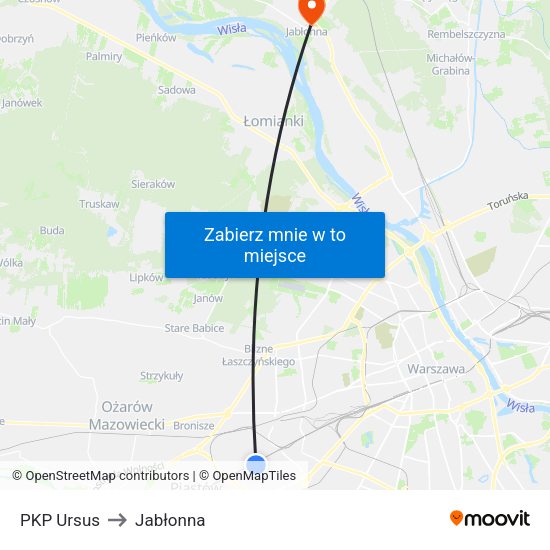 PKP Ursus to Jabłonna map