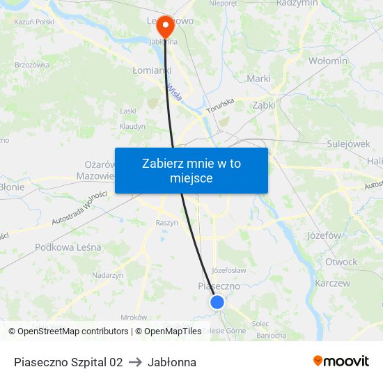 Piaseczno Szpital to Jabłonna map