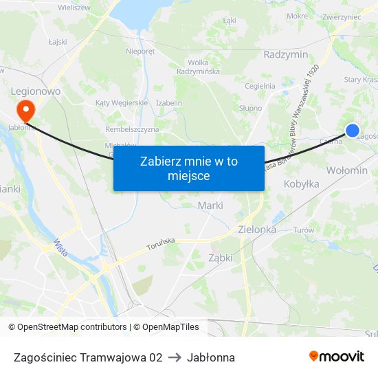 Zagościniec Tramwajowa 02 to Jabłonna map