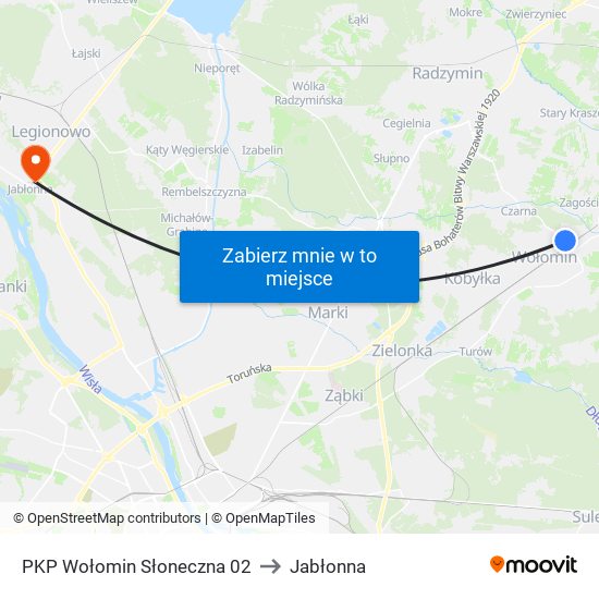 PKP Wołomin Słoneczna to Jabłonna map