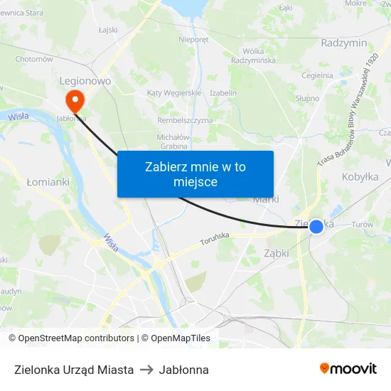 Zielonka Urząd Miasta to Jabłonna map