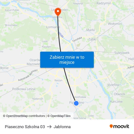 Piaseczno Szkolna to Jabłonna map