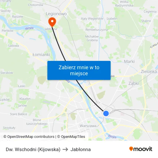 Dw. Wschodni (Kijowska) to Jabłonna map
