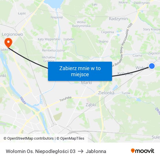 Wołomin Os. Niepodległości 03 to Jabłonna map