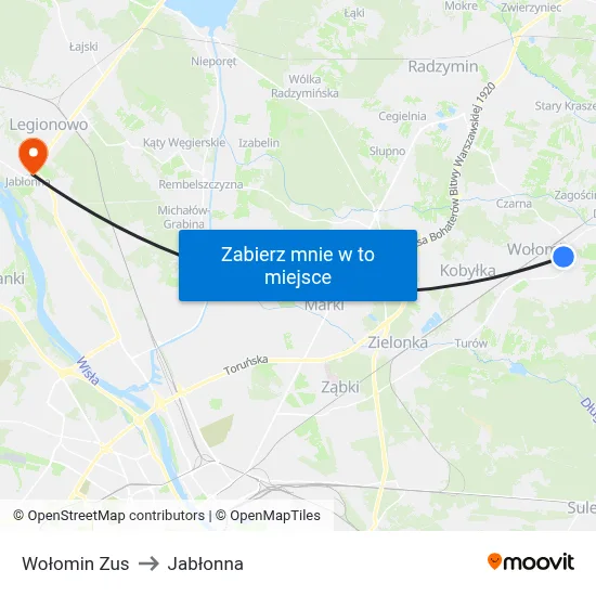 Wołomin Zus to Jabłonna map