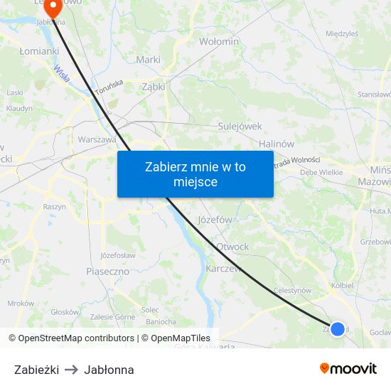 Zabieżki to Jabłonna map