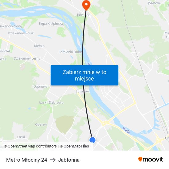 Metro Młociny 24 to Jabłonna map