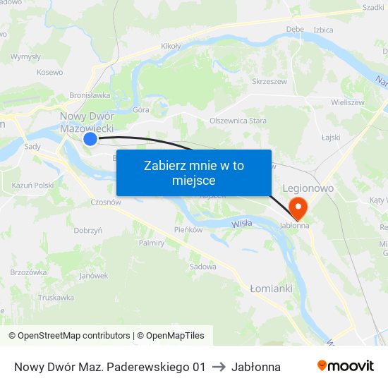 Nowy Dwór Maz. Paderewskiego 01 to Jabłonna map