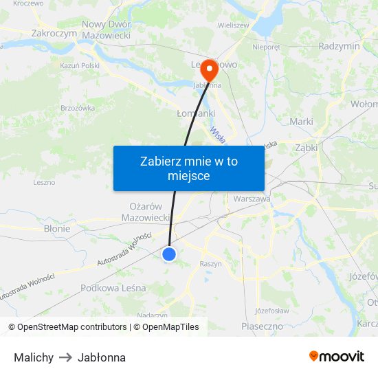 Malichy to Jabłonna map