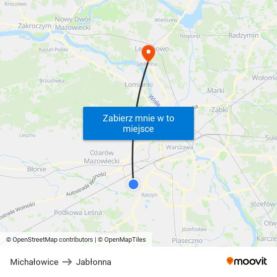 Michałowice to Jabłonna map