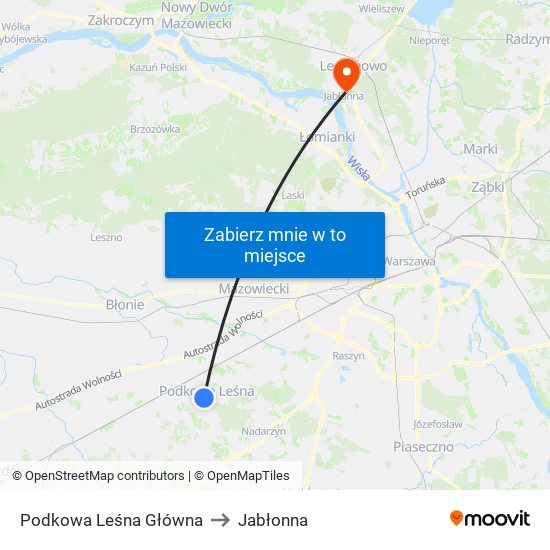 Podkowa Leśna Główna to Jabłonna map