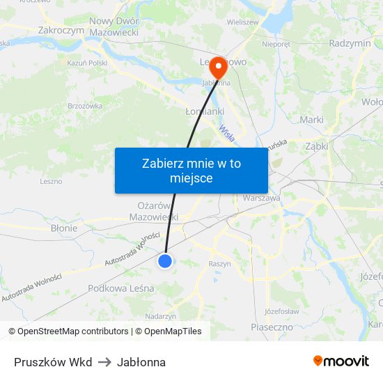 Pruszków Wkd to Jabłonna map