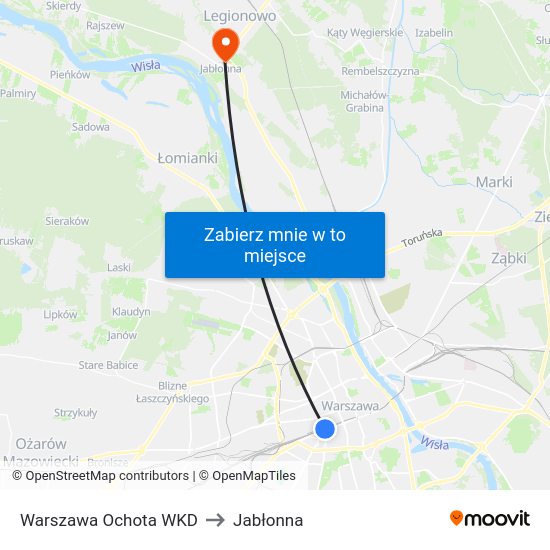 Warszawa Ochota WKD to Jabłonna map