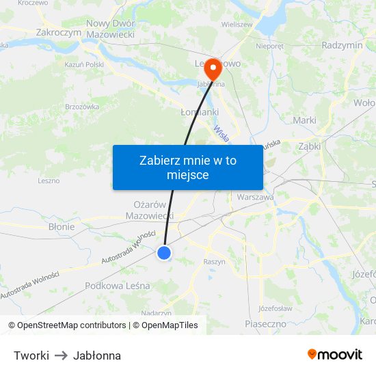 Tworki to Jabłonna map