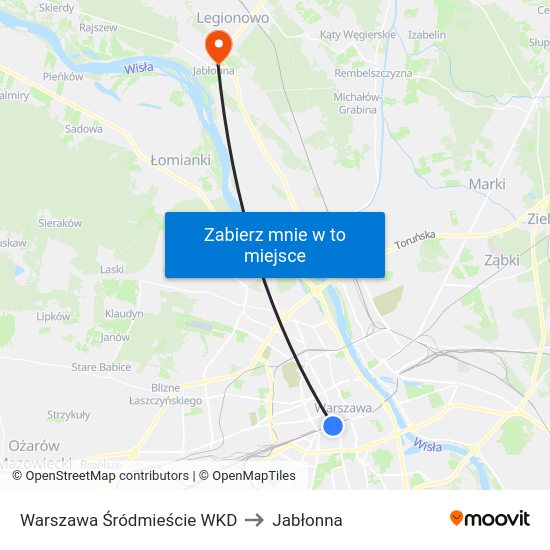 Warszawa Śródmieście WKD to Jabłonna map