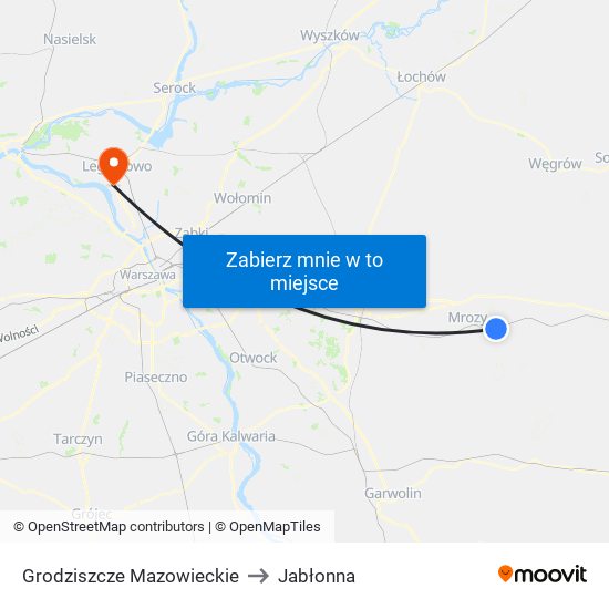 Grodziszcze Mazowieckie to Jabłonna map