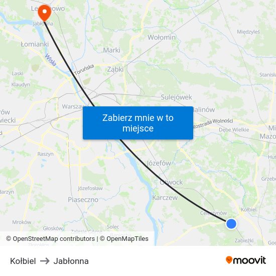 Kołbiel to Jabłonna map