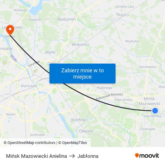 Mińsk Mazowiecki Anielina to Jabłonna map