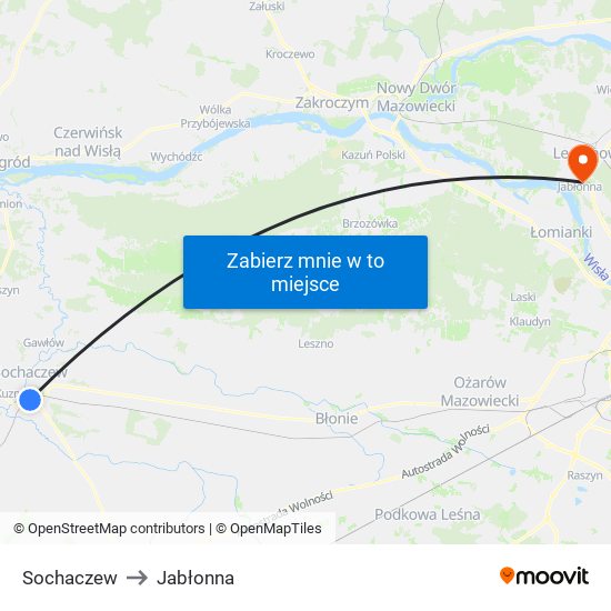 Sochaczew to Jabłonna map