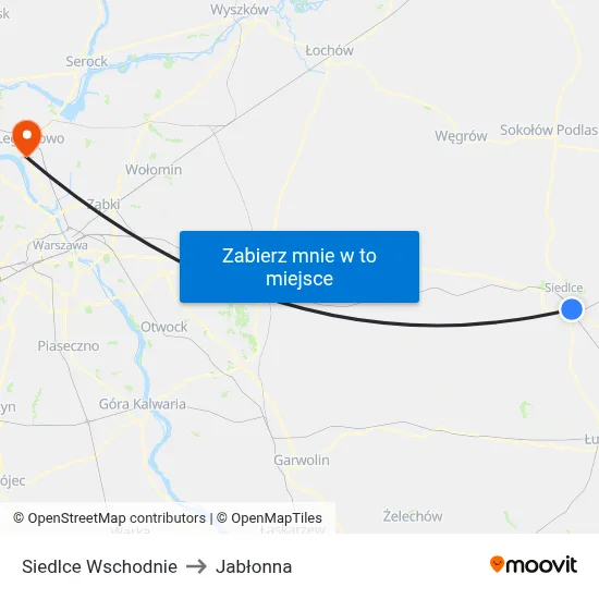 Siedlce Wschodnie to Jabłonna map