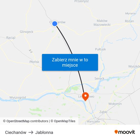 Ciechanów to Jabłonna map