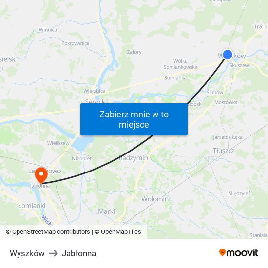 Wyszków to Jabłonna map