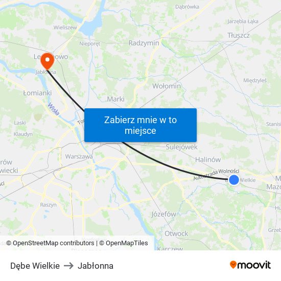 Dębe Wielkie to Jabłonna map