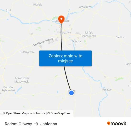 Radom Główny to Jabłonna map